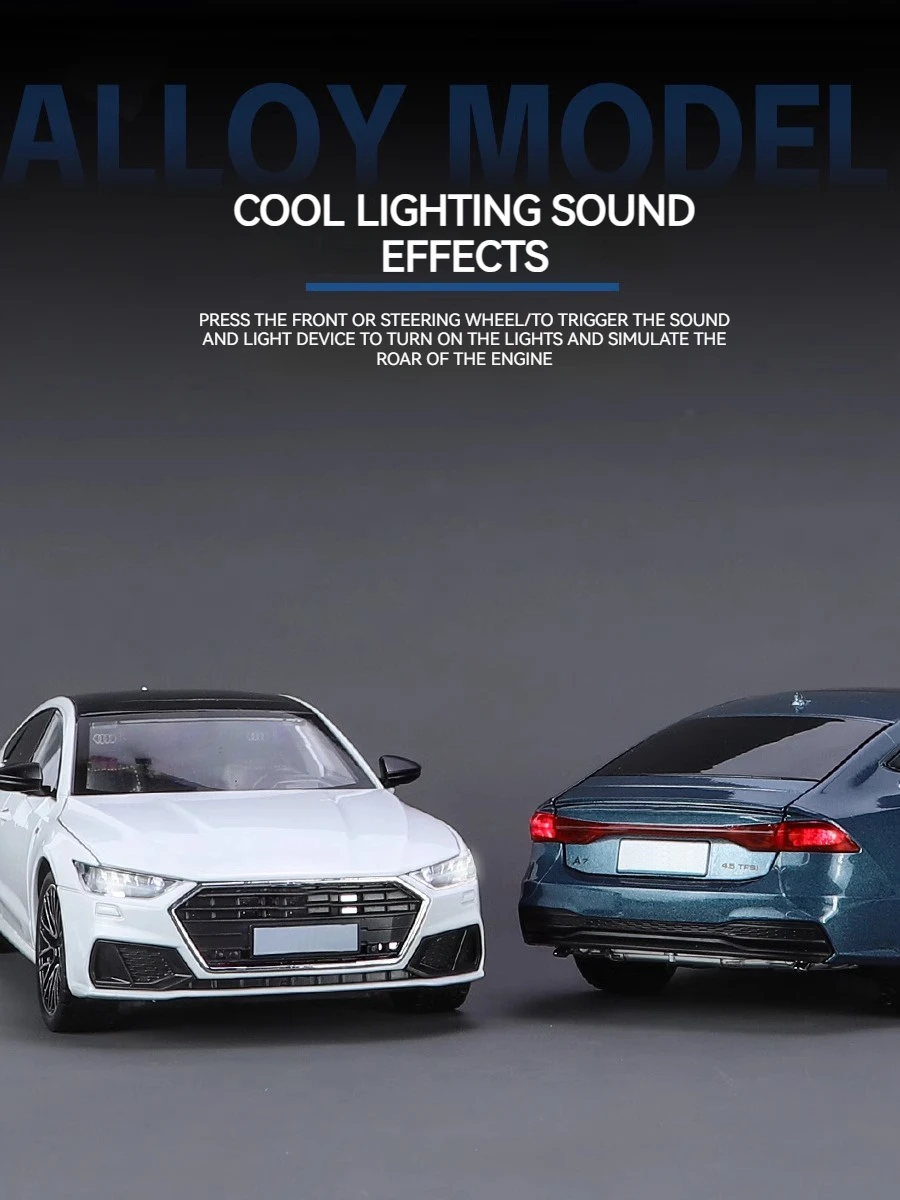 1:24 A7 نسخة سيارة الشارع سبيكة ميتا دييكاست نموذج سيارة الصوت والضوء ، لعبة سيارة للأطفال مقتنيات الكبار هدية عيد ميلاد