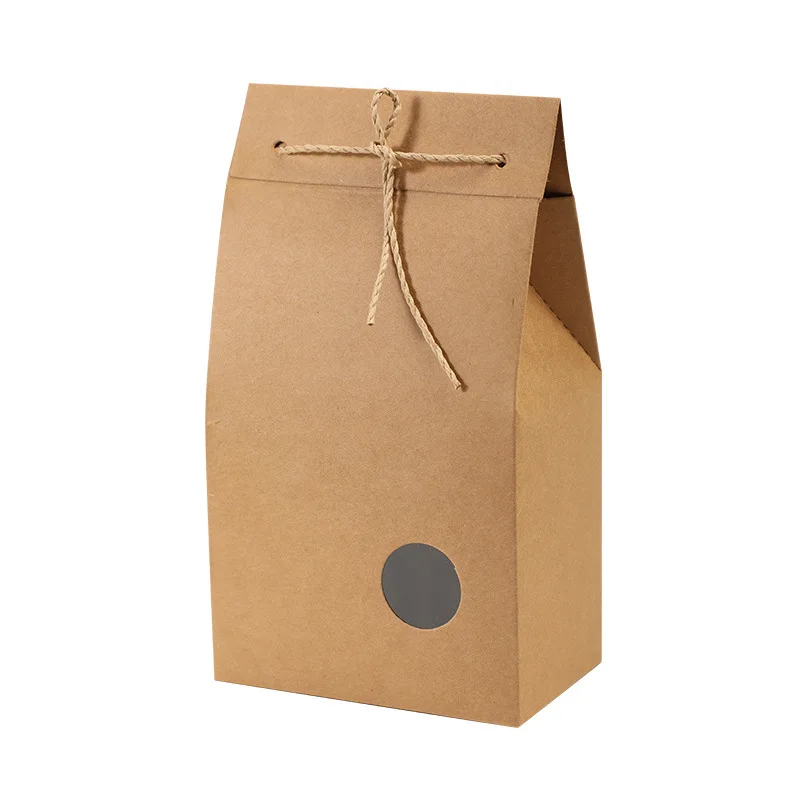 100Pcs/Lot Vintage Hemp Rope Kraft Paper Bag With Round Window Tea Candy Flower Tea Dried Fruit Packaging Box