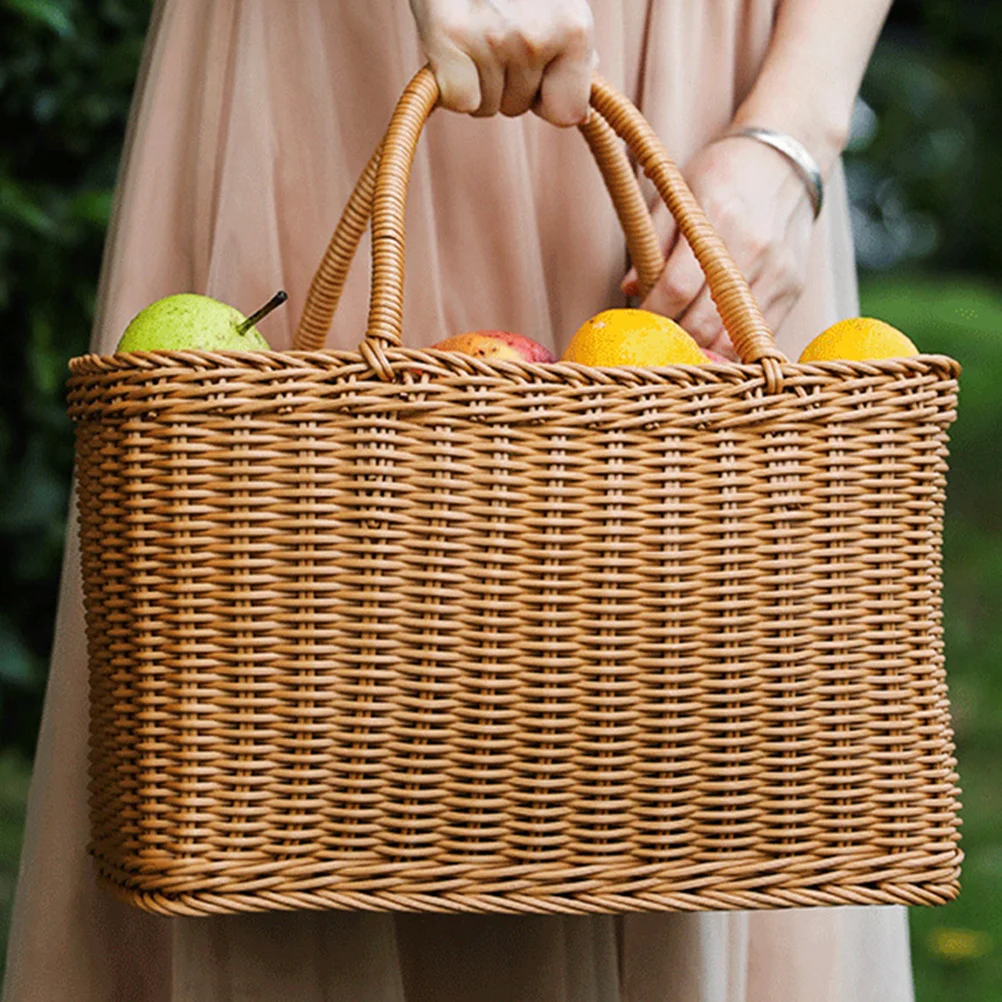 Woven Basket Baskets Gift Storage Picnic Market Tote Household Hand Decorative Flower Vegetable Packing Rattan Small Shopping