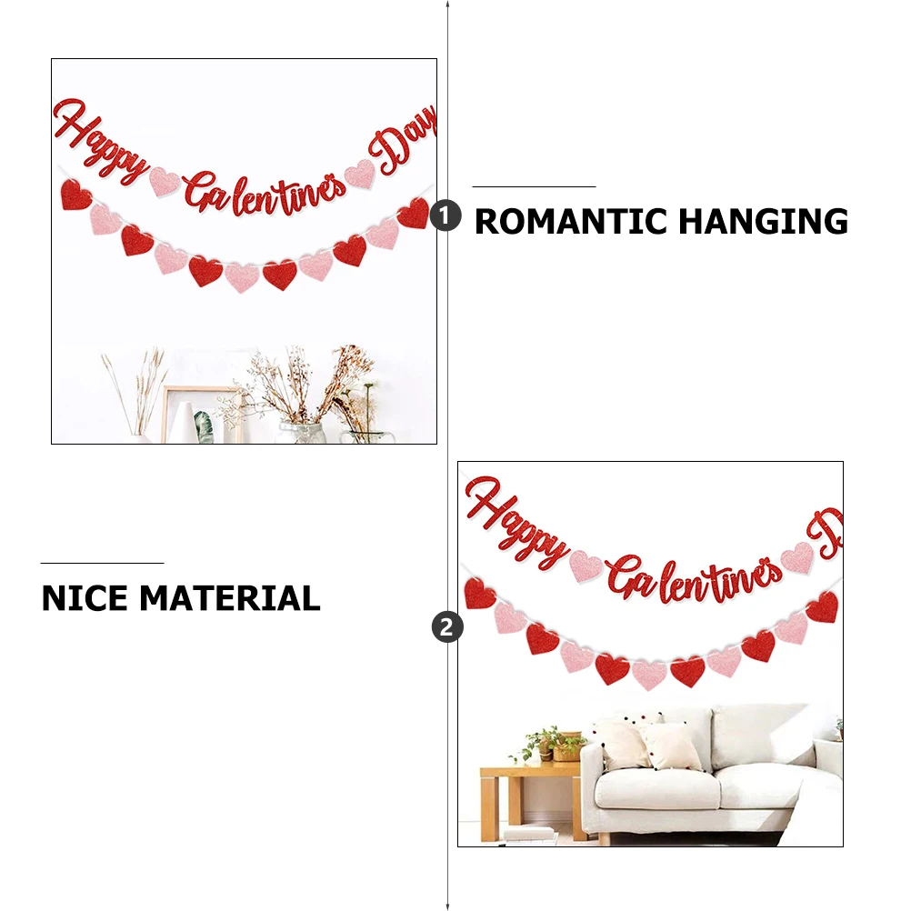 

Valentines Day Decorative String Flags Heart Banner Party Adornment Romantic Decoration Reusable Safe Material Banner
