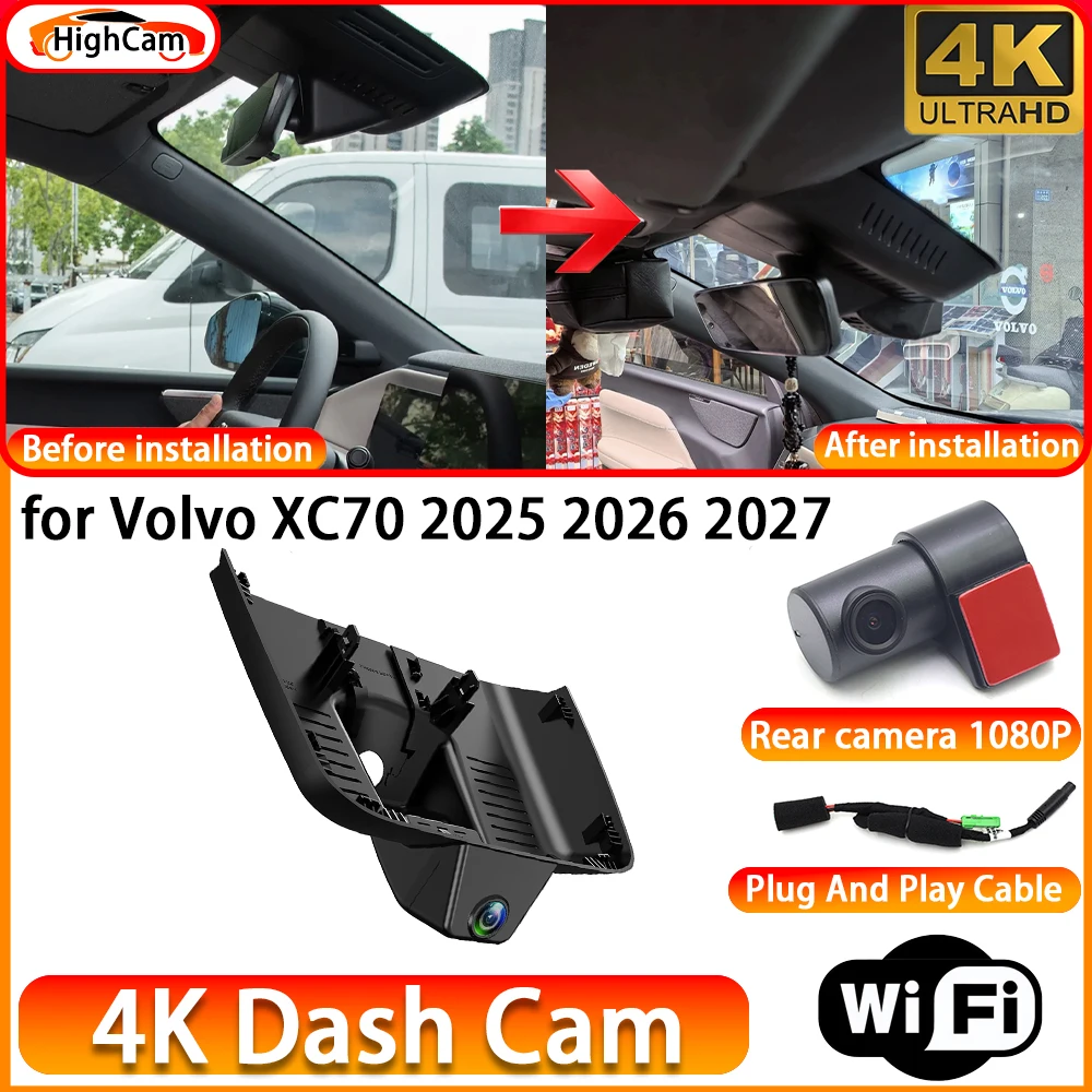 HighCam for Volvo XC70 2025 2026 2027 OEM 4K DVR Dash Cam Front Rear Camera WiFi Video Recorder Plug and Play Loop Recording