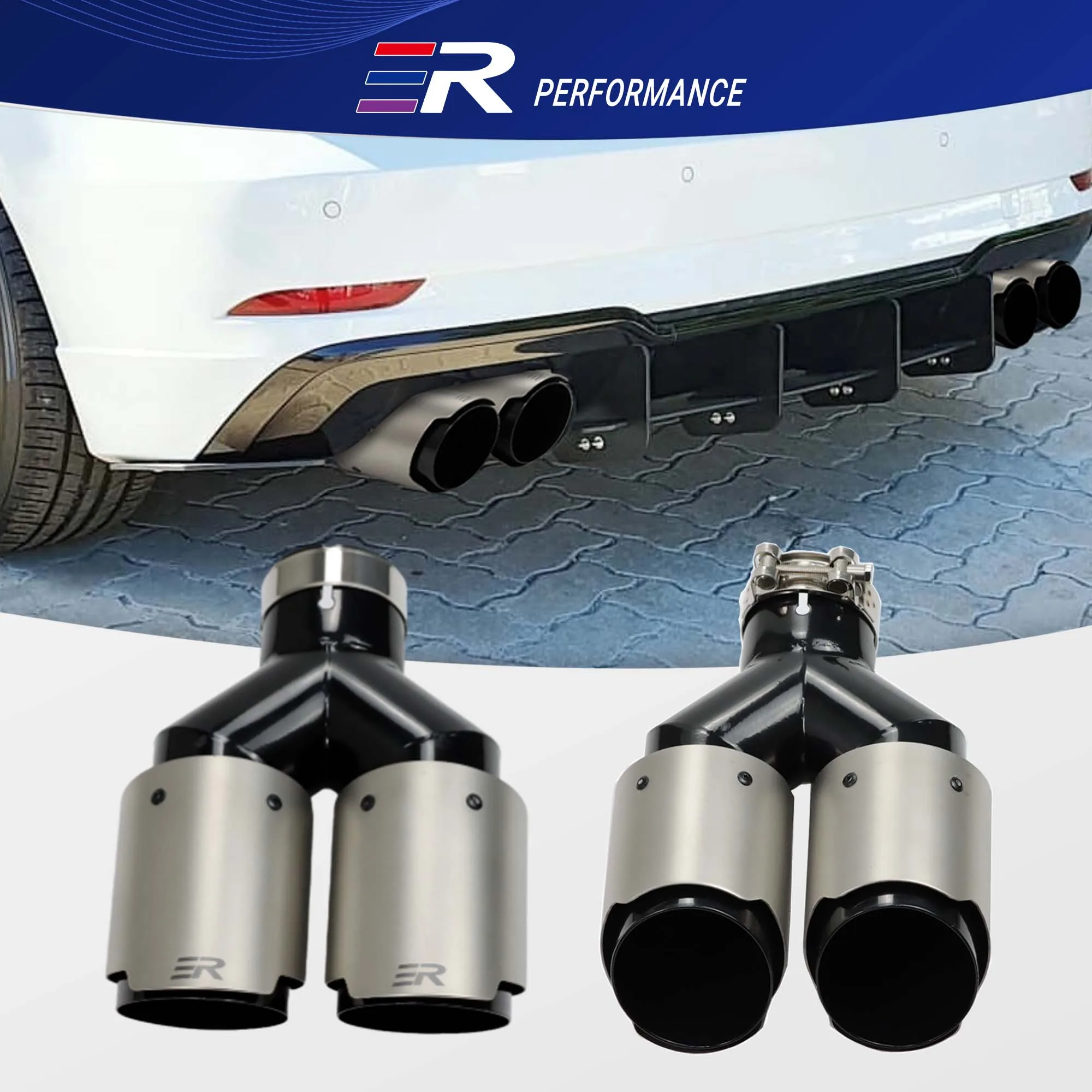 

ER Universal Car modify Muffler Tip Stainless Upgrade double Exit Exhaust Pipe Y Shape Nozzle Muffler Pipe Dual Tips