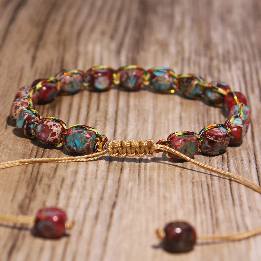 1pcs New Natural Stone Red-Blue Emperor Stone Free-Form Colorful Thread Fashion Beaded Bracelet