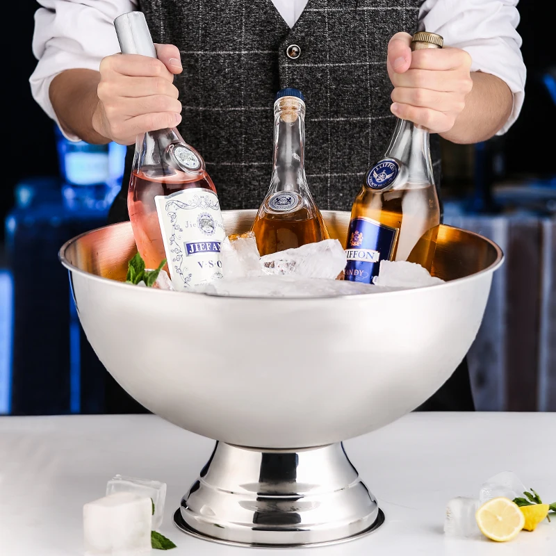 Large stainless steel champagne ice bucket KTV bar party ice wine basin living room decoration creative home hotel restaurant