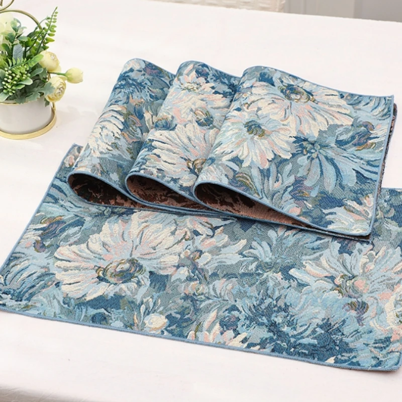 

6PCS American Jacquard Placemat Flower Western Food Thermal Insulation Mat Heat Resistant Washable Wipe for Kitchen Table Decor