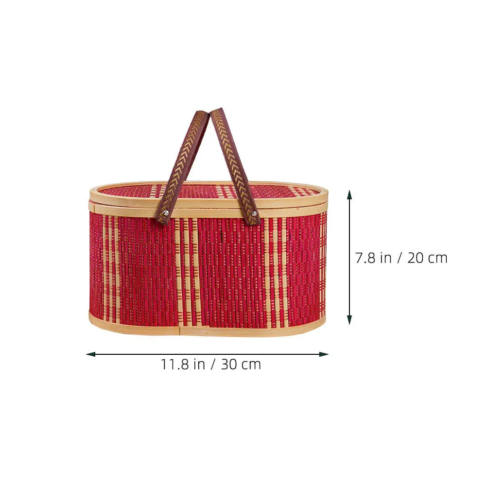 Oval Bamboo Woven Storage Basket Portable Handled Organizer Box Decorative Bin for Clothes Miscellaneous Items Home Decor
