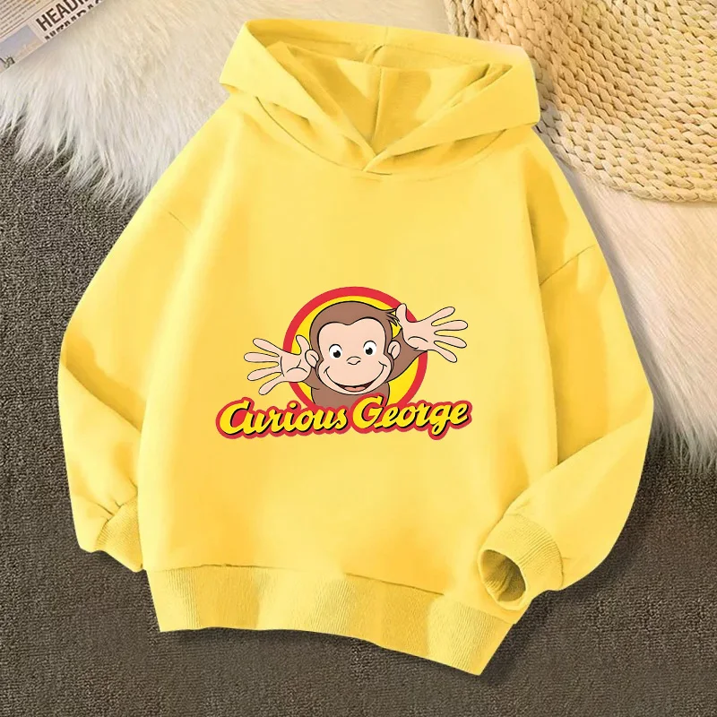 Autumn cartoon Curious George Cute Monkey Print Funny Kids Hooded Hoodies Girls Clothes Children Sweatshirts Baby Pullover Tops