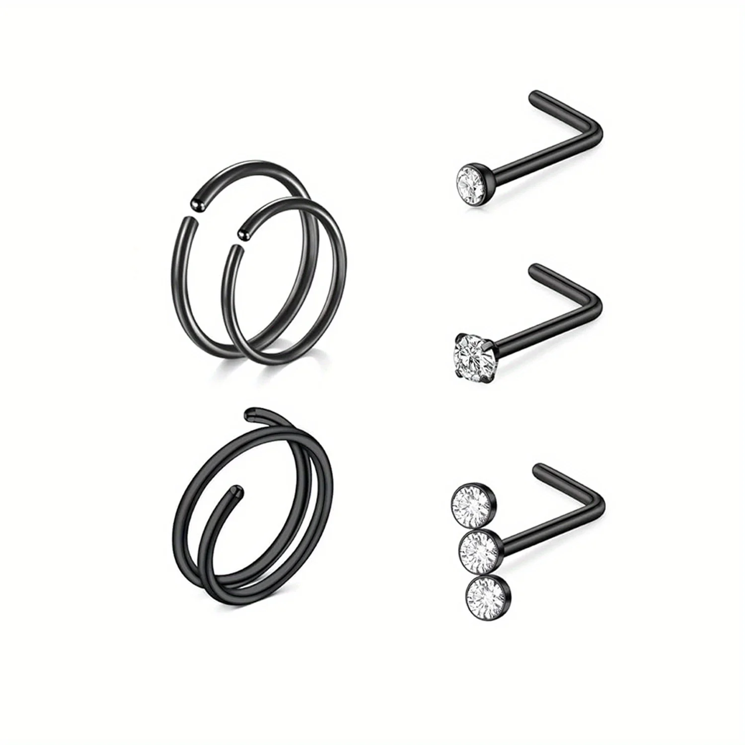 6Pcs Elegant Cute Body Piercing Screws 20G Stainless Steel Nose Rings Set Double Hoops L-Shape CZ Nose Screws Jewelry for Daily image 5