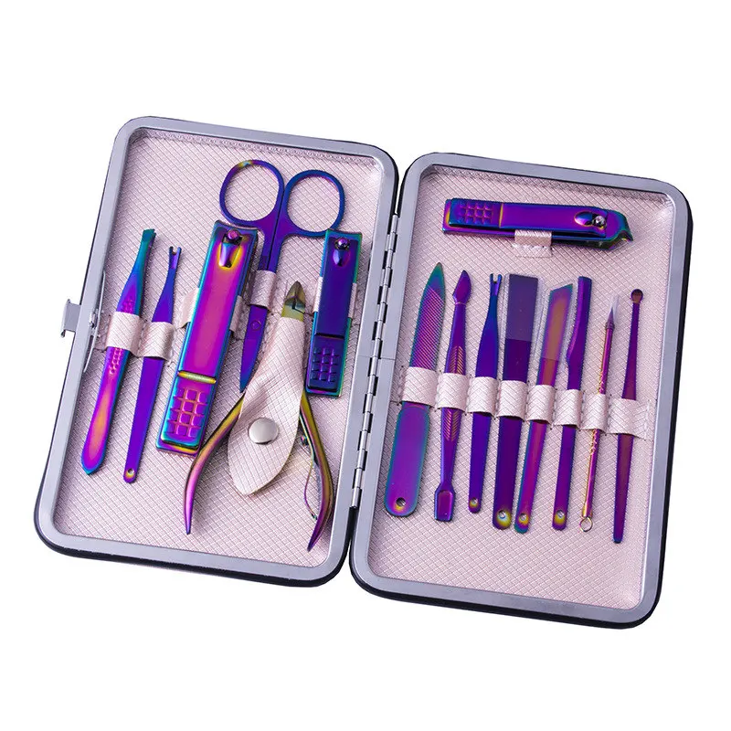 Kit de Manucure et Pédicure Professionnel pour Femme et Fille, 15 en 1, Placage Coloré, Soins de miles des Ongles, Outil de Voyage, Cadeau pour Enfant