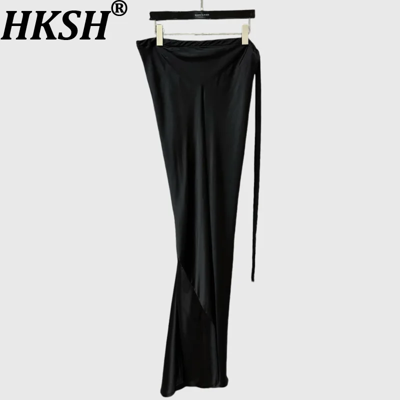 HKSH Women Long Skirt Dark Style One-sided Split Niche Pleated Bodycon Slim Fit Sexy Floor-length Skirts New Summer 2026 HK21270