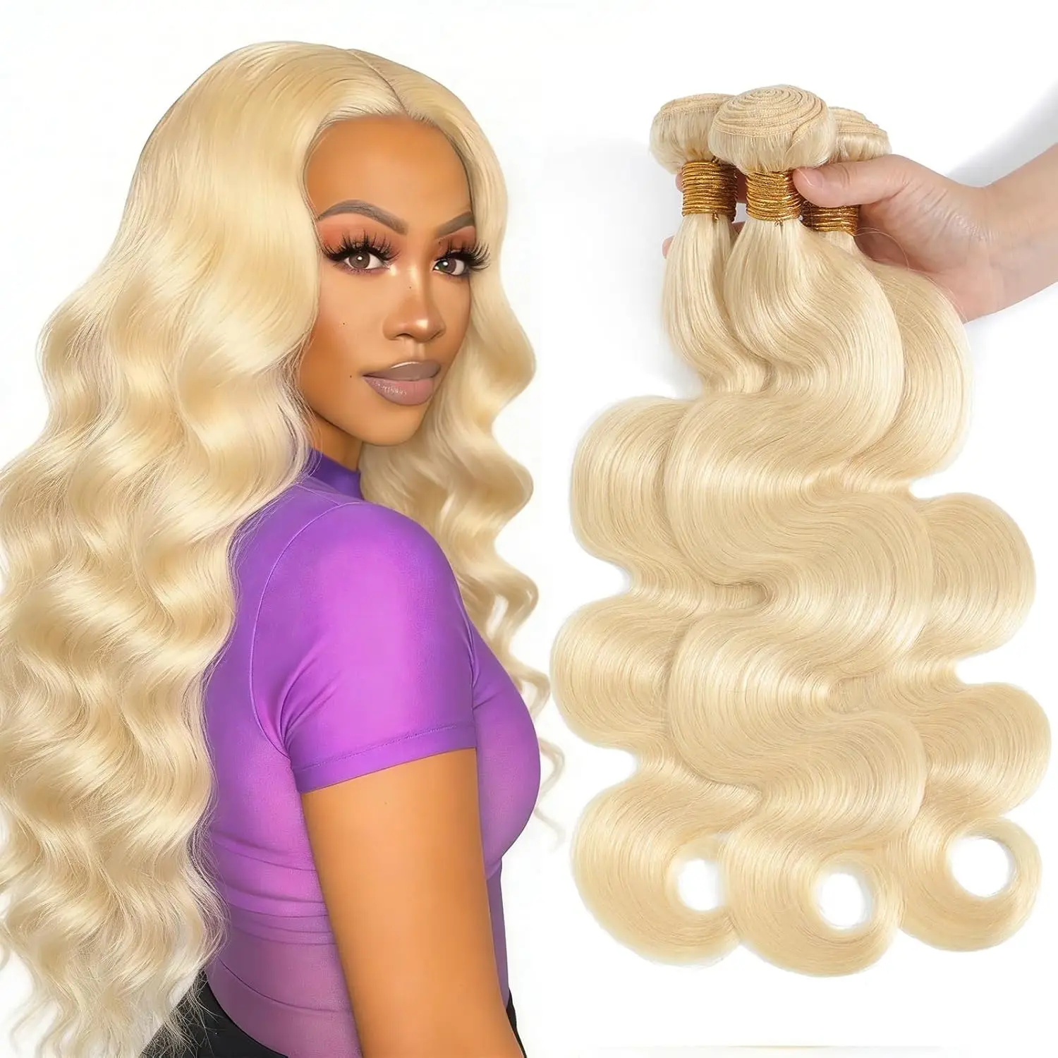 

GOWIK 613 Blonde Colored Bundles Body Wave 3 Bundles Human Hair Honey Blonde Human Hair Bundles Vietnamese Remy Hair Extensions