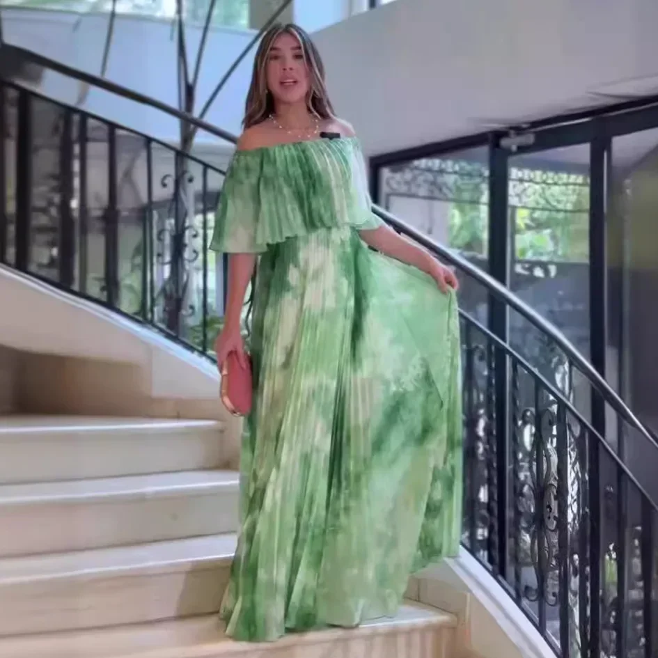Summer Women Printing Long Dress Slash Neck Boho Kaftan Eid Vestidos Largos Off Shoulder Robe Casual Dresses Jalabiya 2025