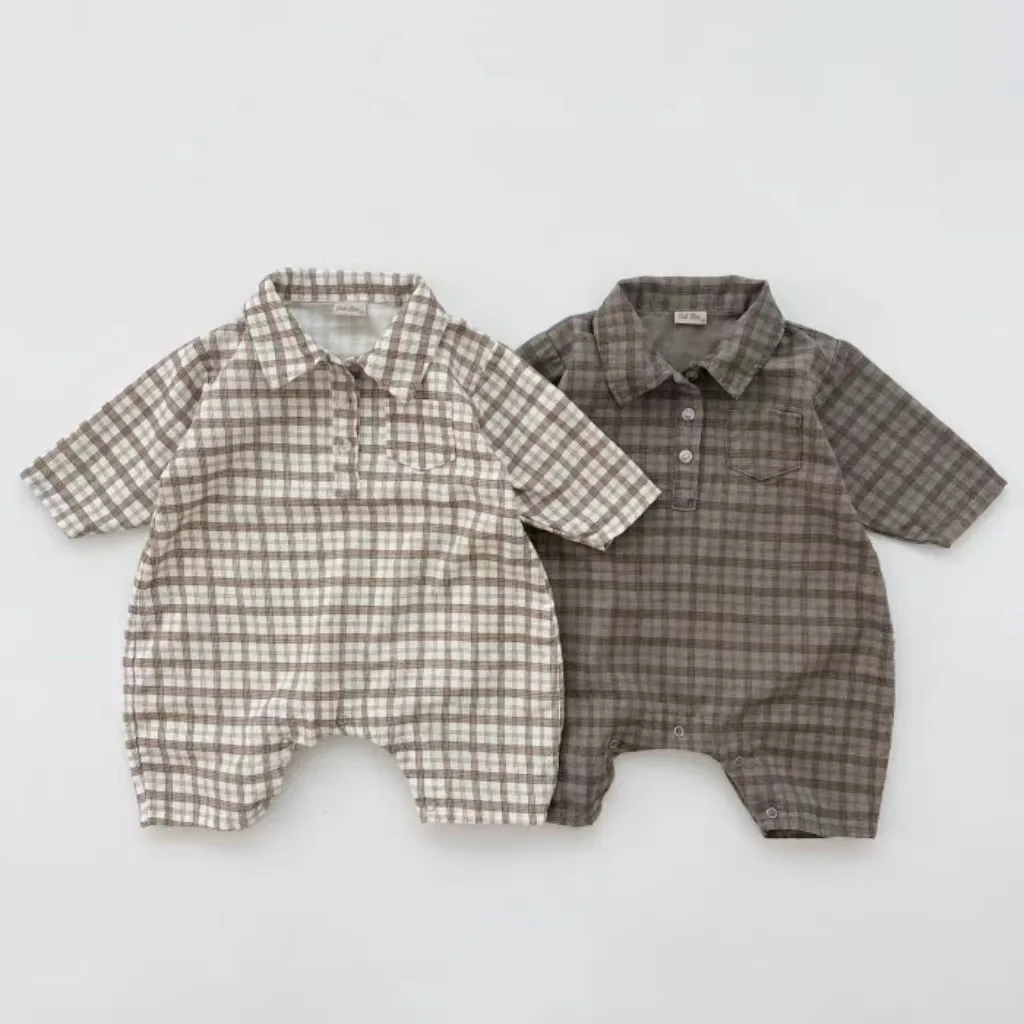 Autumn New Baby Long Sleeve Plaid Romper Newborn Toddler Boy Casual Jumpsuit Cotton Infant Girl Loose Lapel Clothes 0-24M