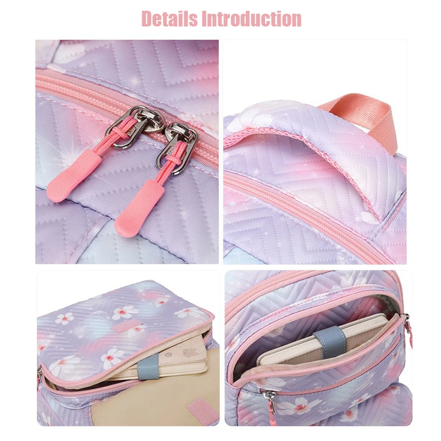 New Girls School Backpack Flower Printed Sweet Schoolbag Lunch Bag Pencil Case Bookbag 3pcs Backpack Sets