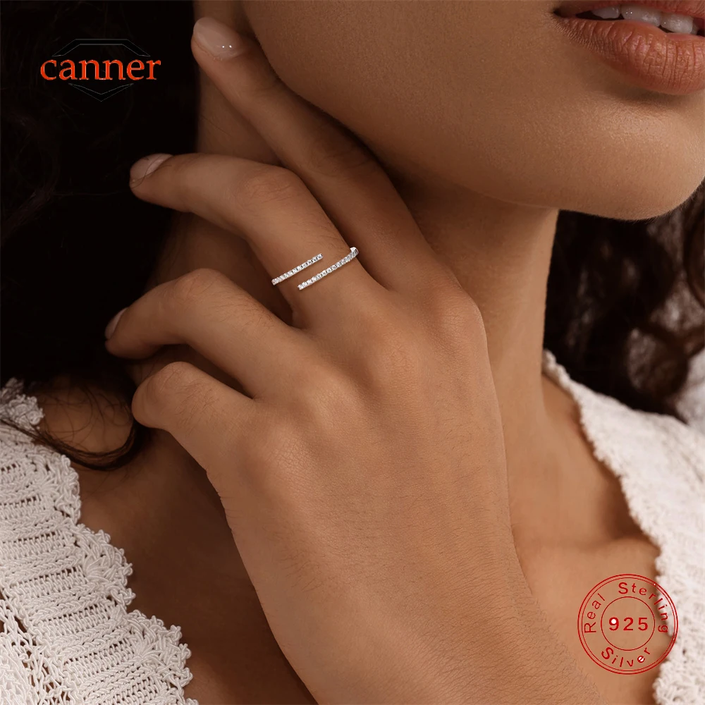 

CANNER Moissanite Wedding Band Ring 925 Sterling Silver Classic Eternity Band Engagement Open Rings for Women Fine Jewelry Gift