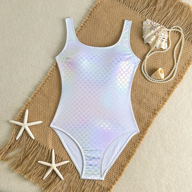 2025 nuevo traje de baño con estampado de escamas de sirena, traje de baño de una pieza para mujer, traje de baño deportivo de carreras, Monokini para mujer, ropa de playa