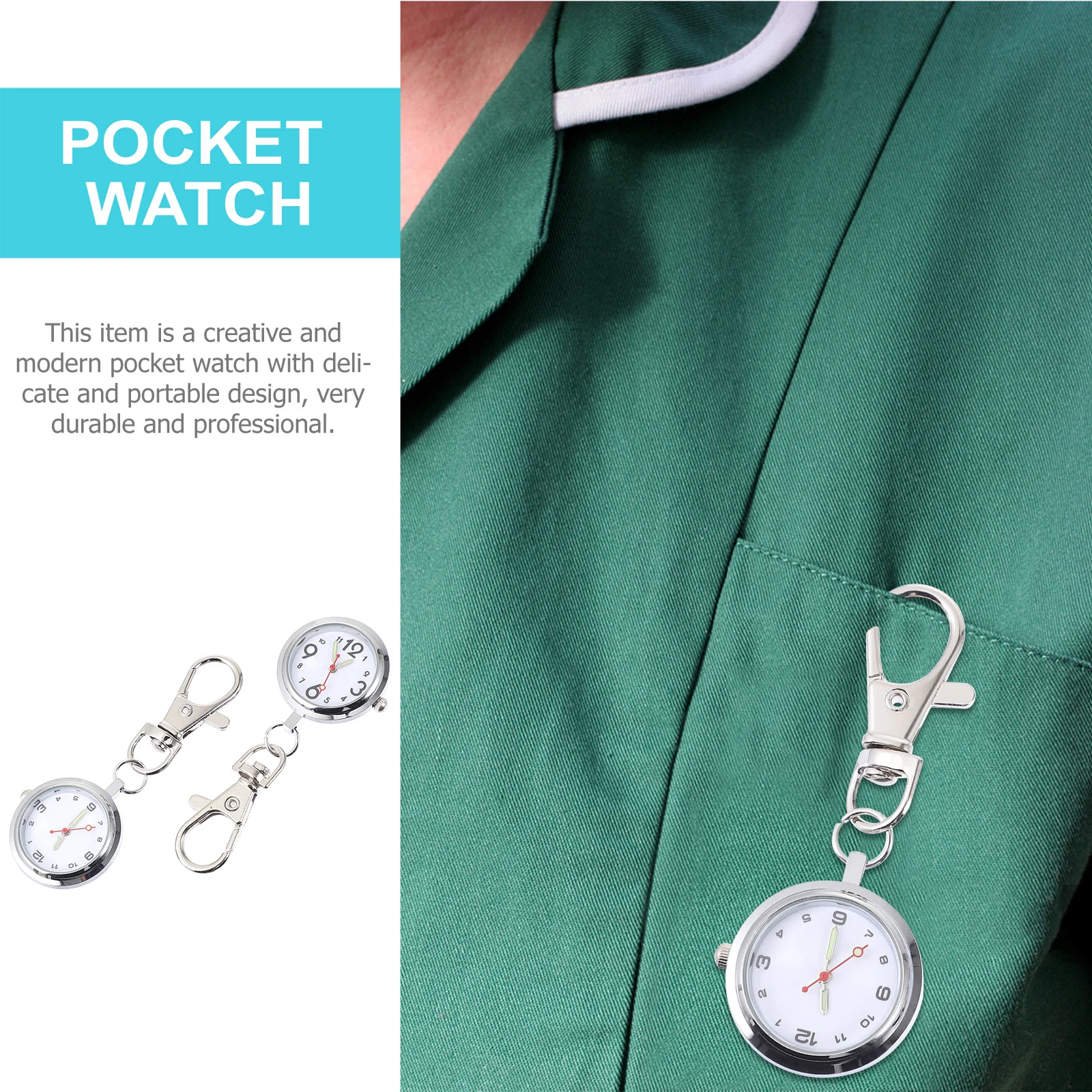 

2Pcs Pocket Watch for Nurses Digital Watch with Key Chain Exquisite Sturdy Easy to Clip on Uniform Nurse Watches for Women
