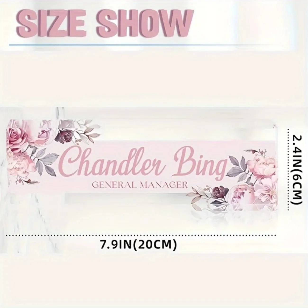 [2D Flat] Custom 2D Pink Floral Acrylic Office Desk Nameplate, Employee Appreciation Gift & Desk Decor, Only for Decoration