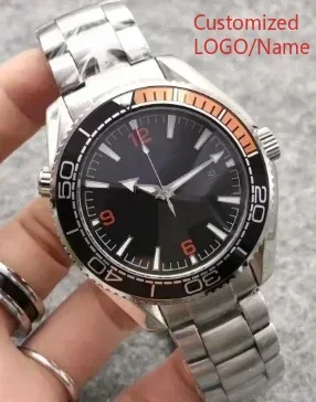 الرجال حالة 600 Relogio Masculino ساعة ميكانيكية المحيط الكون الصلب الأسود الأزرق السيراميك 007 ريترو ساعات أوتوماتيكية مخصصة #5