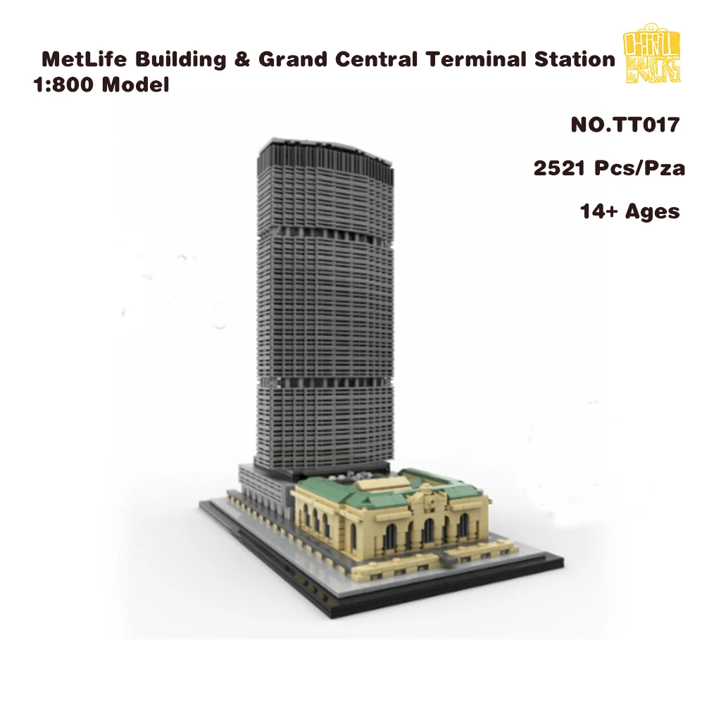 MOC TT017 MetLife Building & Grand Central Terminal Station 1:800 Model With PDF Drawings Building Blocks Bricks Christmas Gift