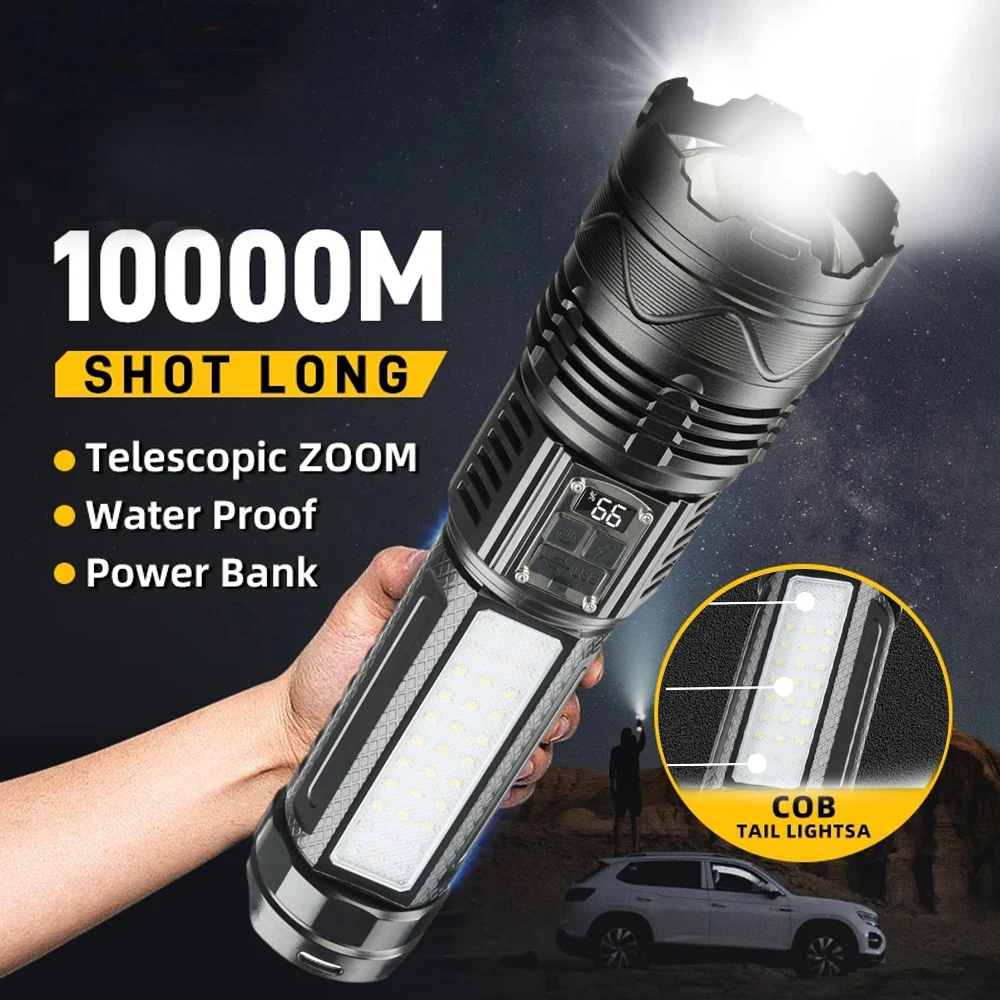 

High Power LED Flashlights Tactical Emergency Strong Spotlights Telescopic Zoom Built-in Battery USB Rechargeable Camping Torch