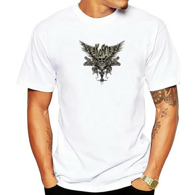 

Лето 2023, черная футболка с крыльями и черепом Korn, женская и мужская футболка с металлической готической рок-группой, винтажная футболка больших размеров, хлопковые топы