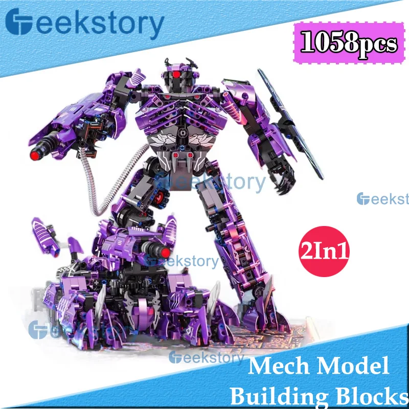 

Собранная модель меха 2-в-1 T2097, набор строительных блоков, 1058 шт., MOC Mechwarrior, украшение для рабочего стола, блоки, игрушки, подарок для мальчиков