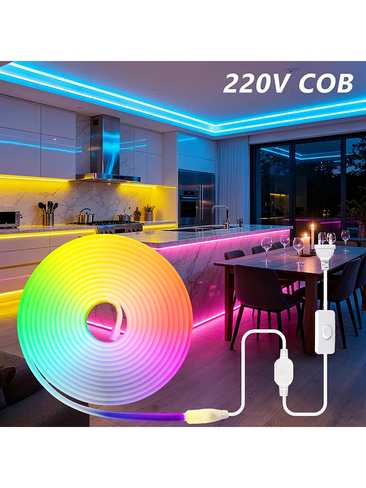 COB LED Neon Streifen Licht 220V Schalter EU Power Stecker Kit Warm Rot Blau Rosa Gelb Lila 288LEDs Flex röhre Lampe IP67 Wohnkultur