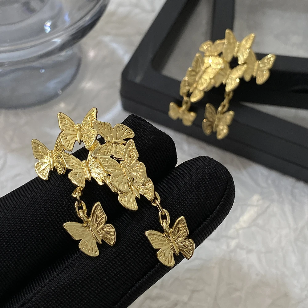 AENSOA Gold Color Lovely Butterfly Tassl Long Drop Earrings for Women Sweet Elegant Animals Dangle Earring Vintage Jewelry Gift