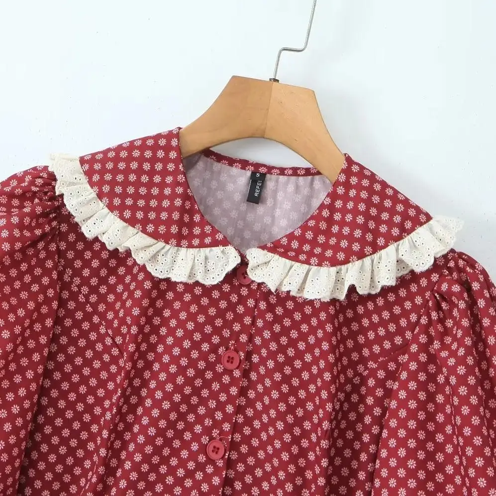 Spring New Sle Women's Sexy Lace Trim Floral Print Bubble Sve Waist Cinched Dr Commute High Waist A-Line ort Dr