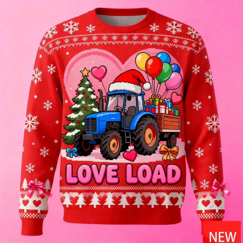 عيد الميلاد جرار زراعي الجرافيك البلوز للرجال النساء ثلاثية الأبعاد طباعة عيد الميلاد للجنسين مضحك القبيح عيد الميلاد سترة جديدة في عيد الميلاد البلوز