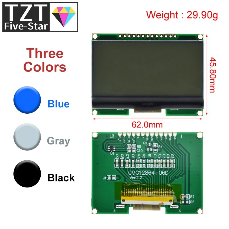 TZT  Lcd12864  12864-06D, 12864, LCD module, COG, with Chinese font, dot matrix screen, SPI interface