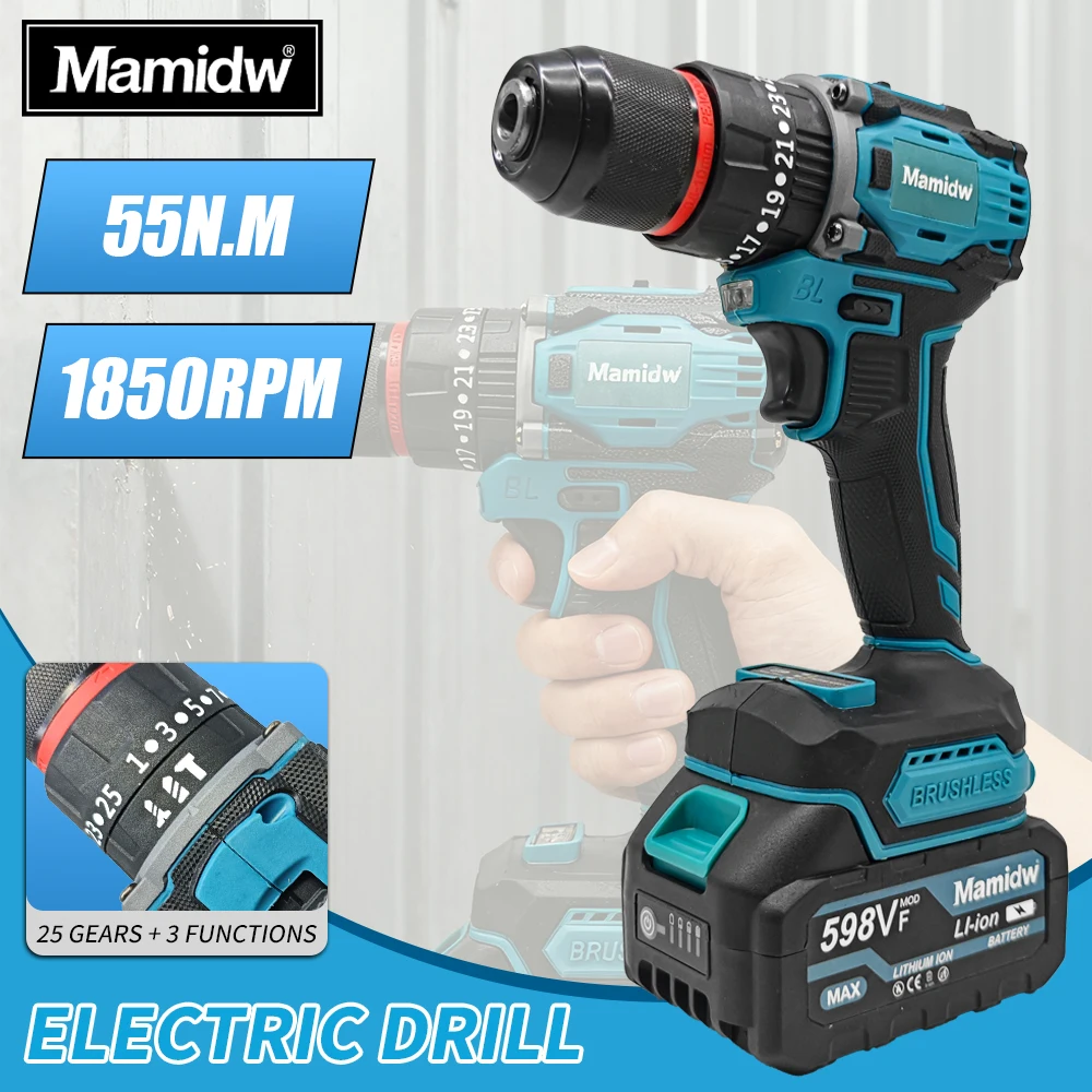 

Brushless Motor Chunk Electric Impact Drill Cordless Rechargeable Power Tools For Makita 18V Battery Pin