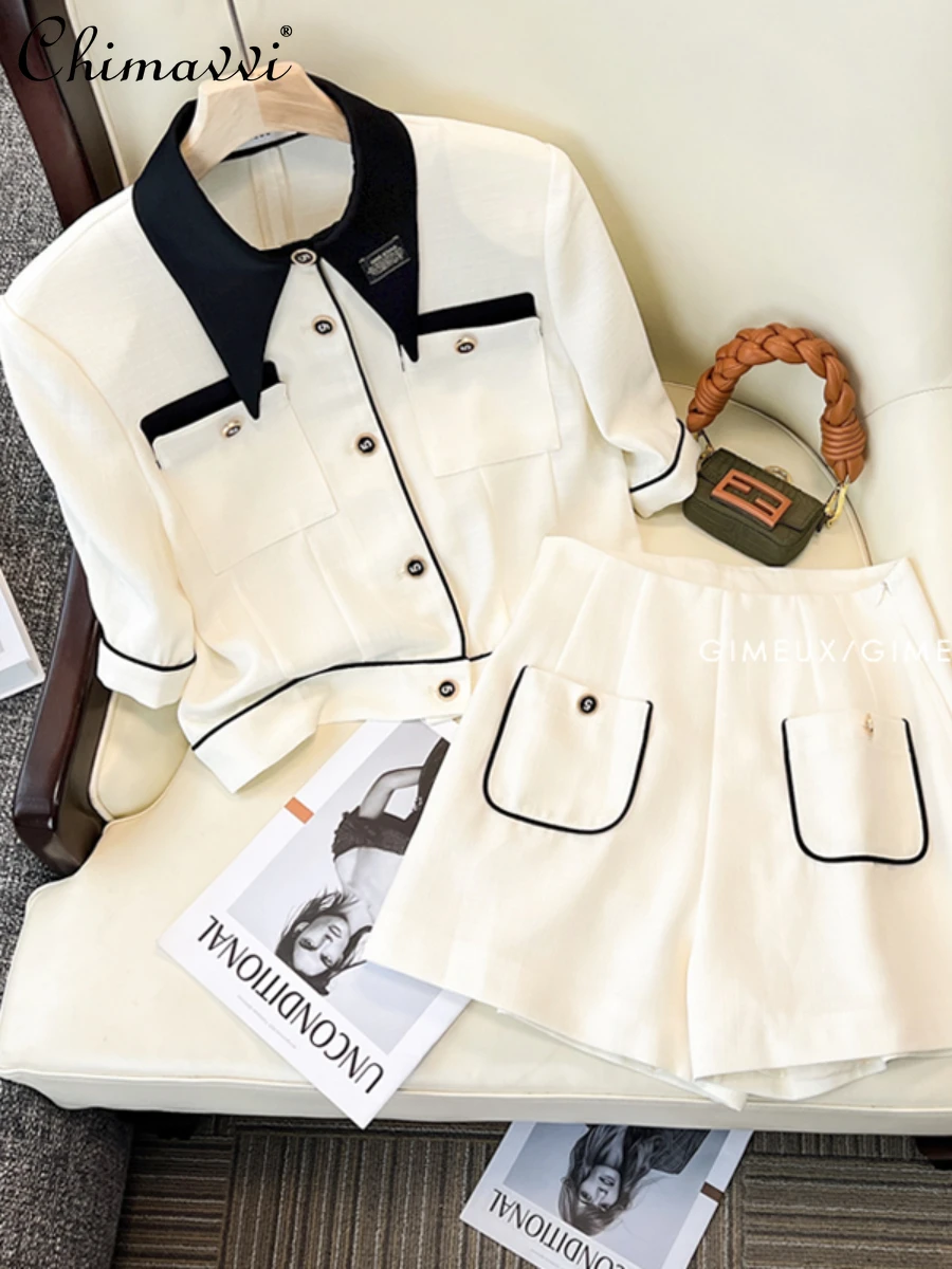 

Classic Style Sports Two-piece Suit Women 2022 Summer New Fashion High Sense Elegant Top Ladies Streetwear Simple Solid Shorts