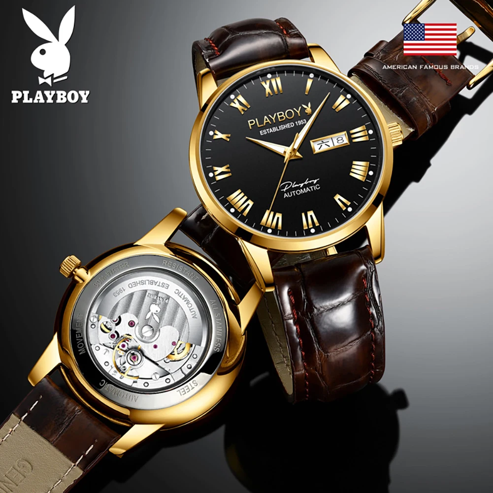 PLAYBOY Original Man Automatic Mechanical Watch Waterproof High Quality Trend Watches for Men Fashion Luxury Men\'s Wrist Watches