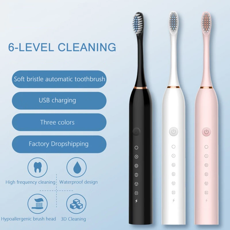 WDD-A1 فرشاة أسنان صوتية بالكهرباء USB تهمة قابلة للشحن الكبار مقاوم للماء الأسنان الإلكترونية 4 فرش استبدال رؤساء