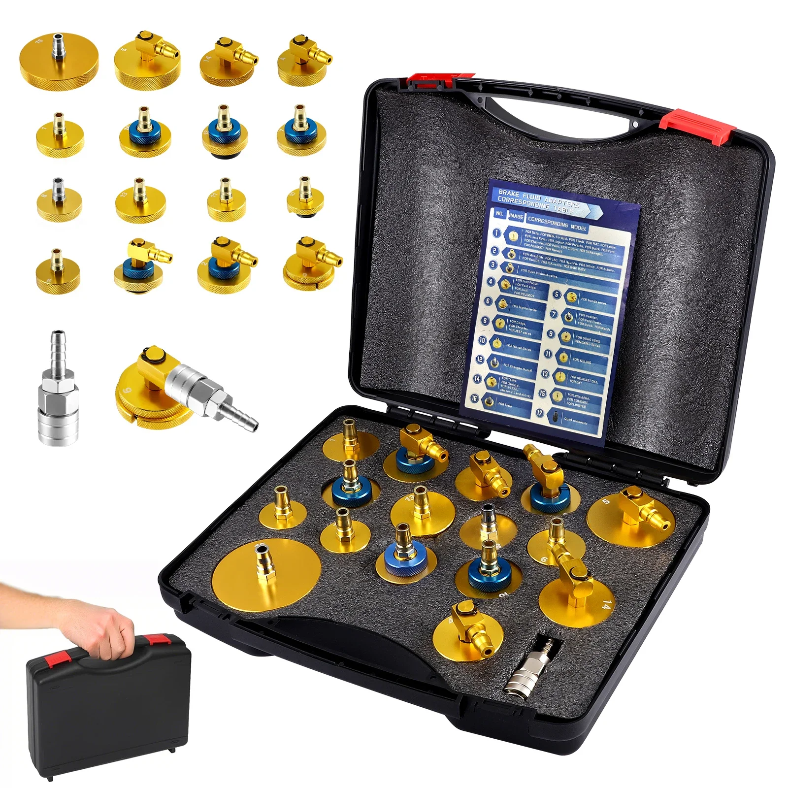 a*-17pcs Car Brake Bleeder Adapter Set with Quick Coupling Brake Fluid Bleeding or Refill Compatible with VW for BMW.