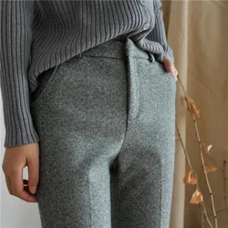 Wool Woolen Harem Trousers Women's Autumn and Winter New High Waist Slimming Ankle-Tied Suit Pants Loose Casual Cigarette Pants