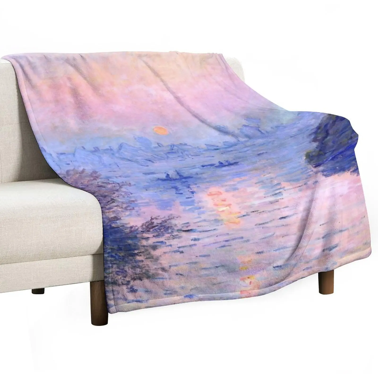 Claude Monet Sunset on the Seine at Lavacourt, Winter Effect Throw Blanket Luxury Decorative Sofas Luxury Brand Plaid Blankets