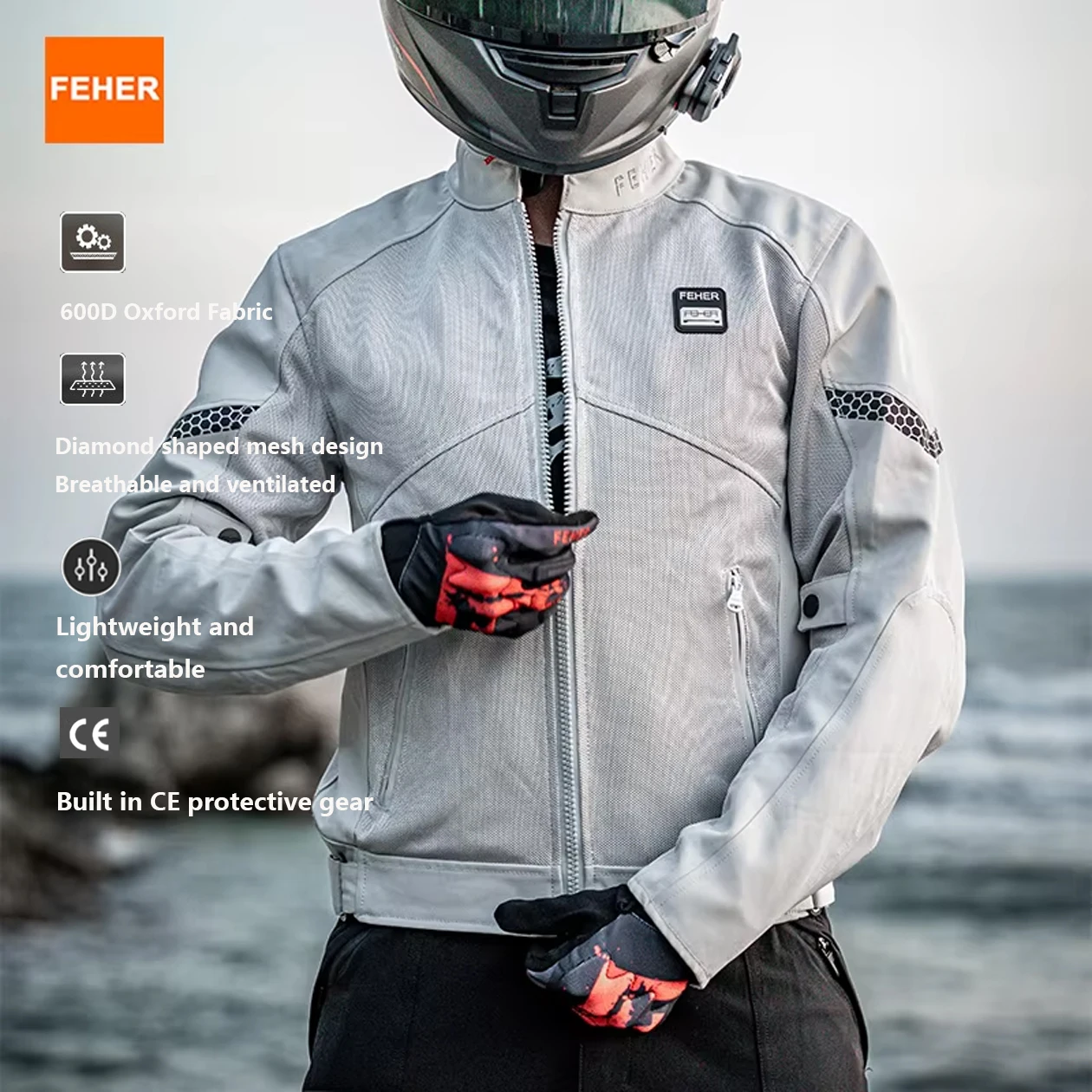 

FEHER Summer Motorcycle Jacket for Men and Women Breathable Mesh Design with CE Protective Gear Unisex Motorbike Riding Jackets