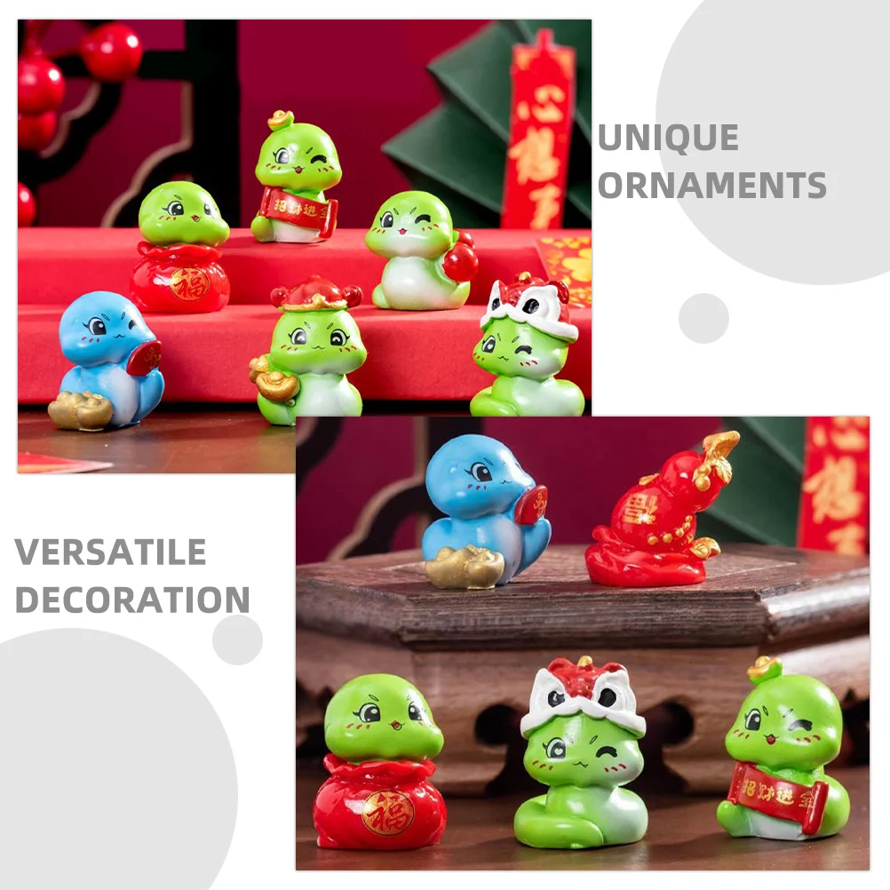 9 Stück Mini-Schlangenstatuen aus Kunstharz, mehrfarbige Kunstharzskulpturen für Garten, Zuhause, Mikrolandschaft, Neujahrsparty-Dekoration