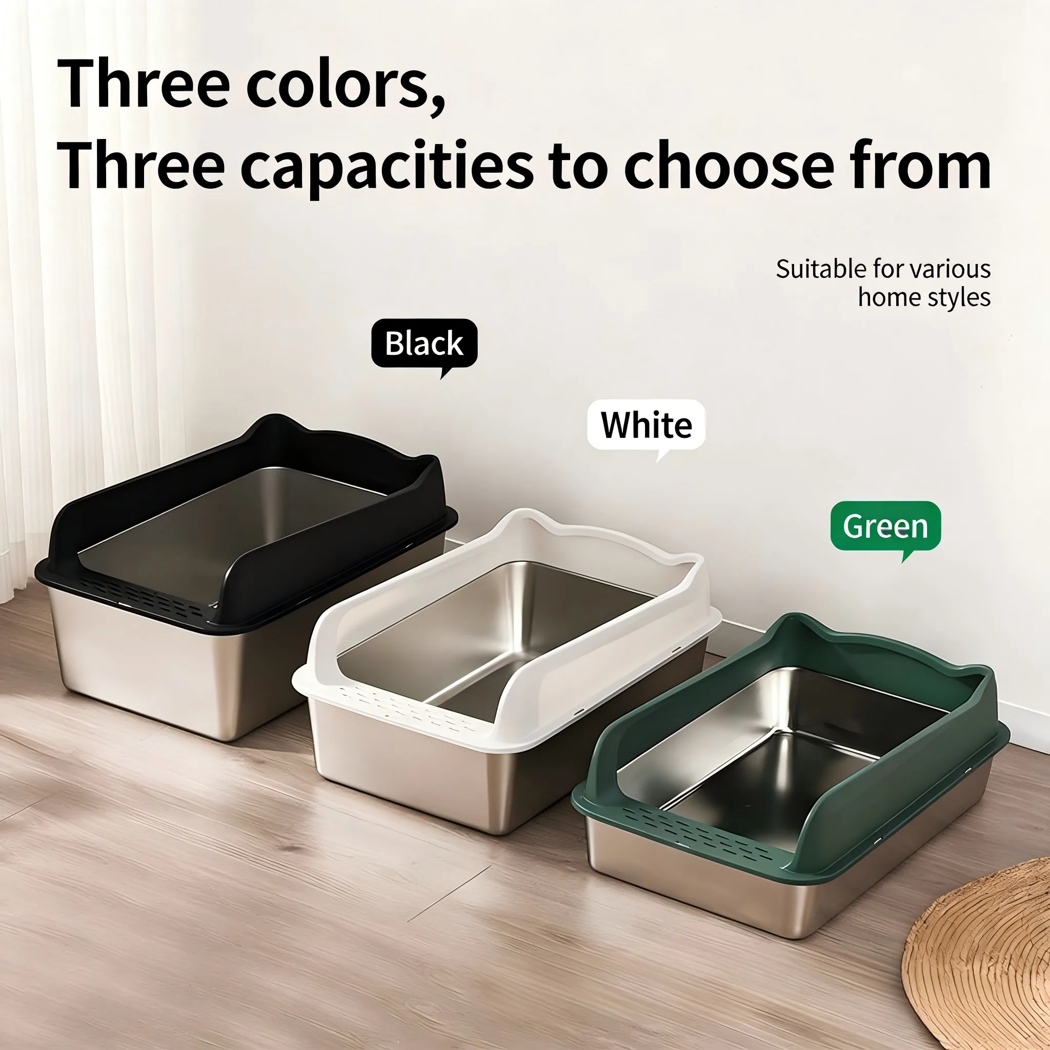 

Extra Large Stainless Steel Cat Litter Box, High Sides, Anti-Splashing, Semi-Enclosed Cat Toilet