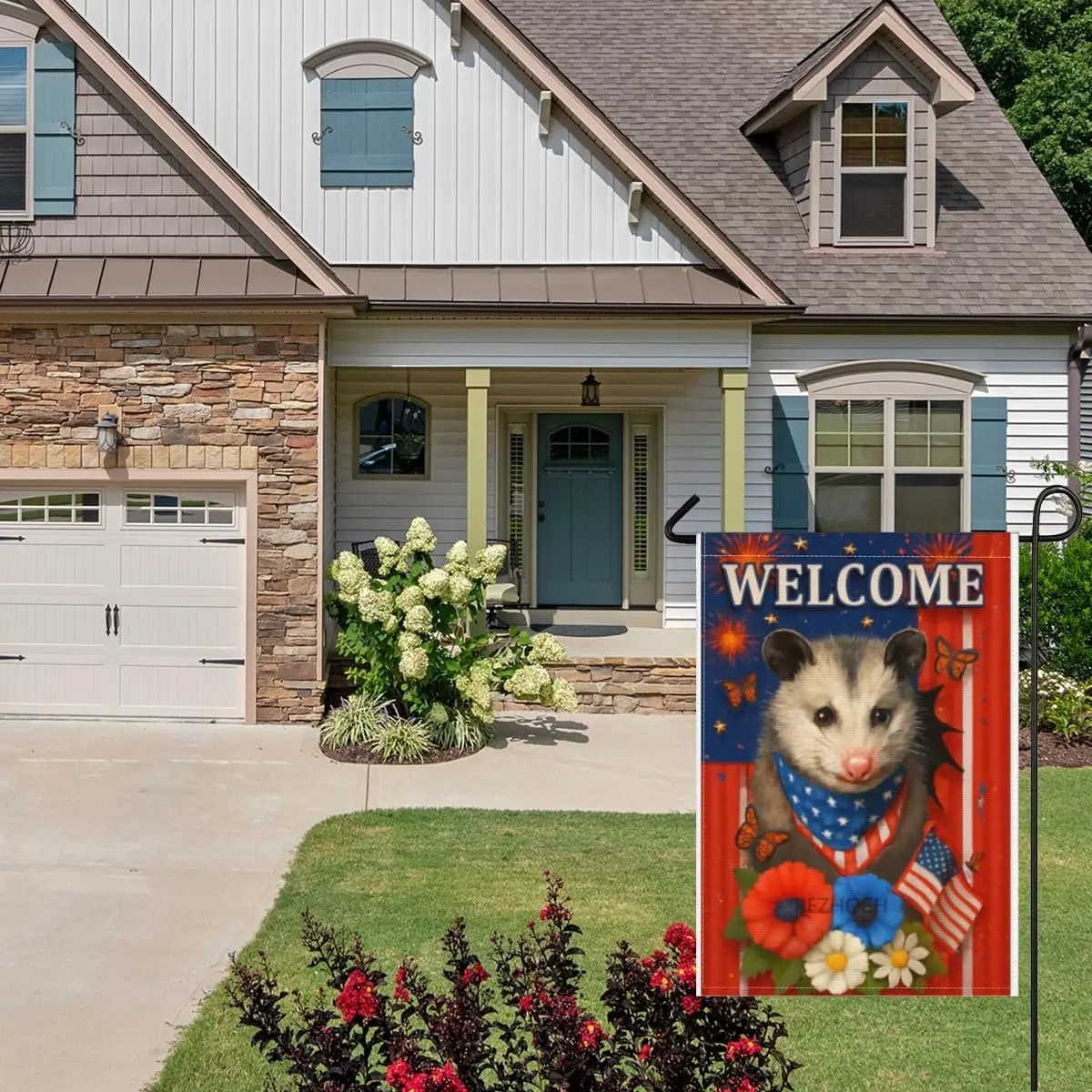 4th of July Garden Flag Opossum Patriotic Independence Day 28x40 Inch Double Sided Welcome Stars and Stripes Small Linen Yar ZZM