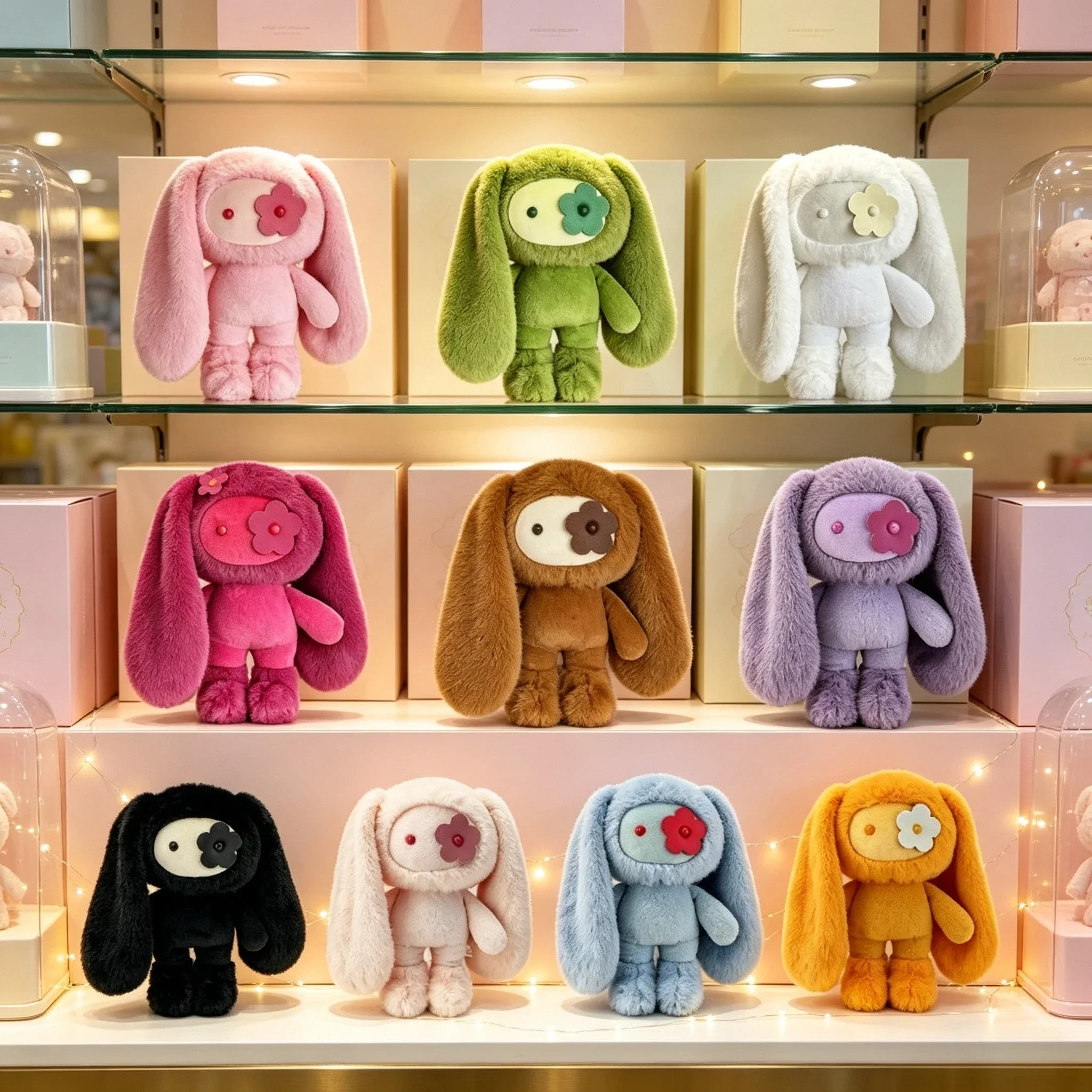 Niedlicher Juju-Kaninchen-Plüsch-Schlüsselanhänger, Blumenauge-Häschen, Stoffpuppe, Kawaii Langohren-Tierchen, Taschenanhänger, Autoschlüsselanhänger, Spielzeug, Geschenk für Mädchen – Detail 2