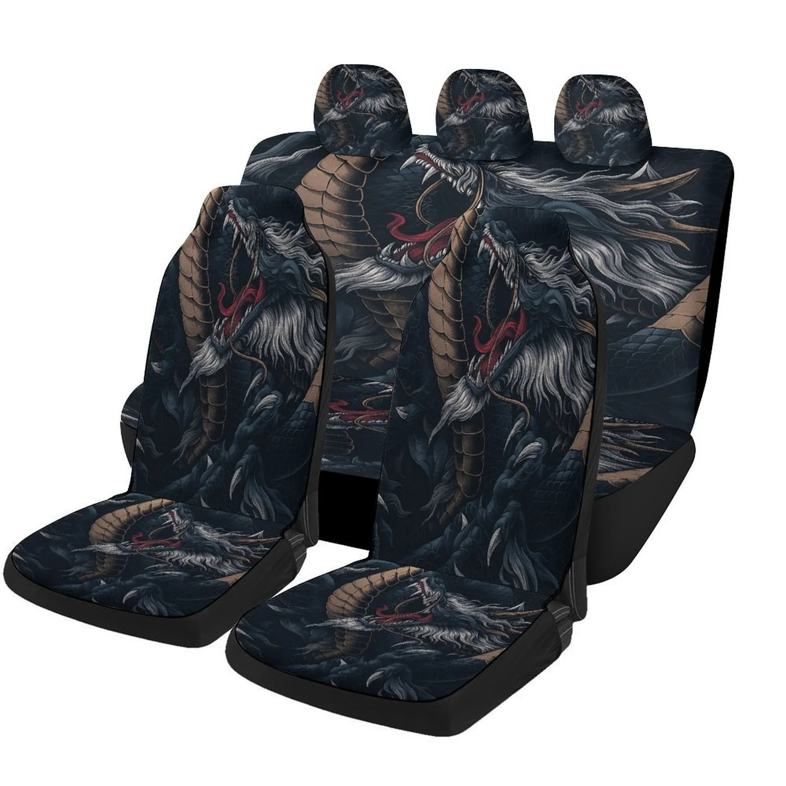 Set Of Car Seat Covers Featuring A Dragon Design, Suitable For A Wide Range Of Vehicles. Stylish And Durable, This Complete Set