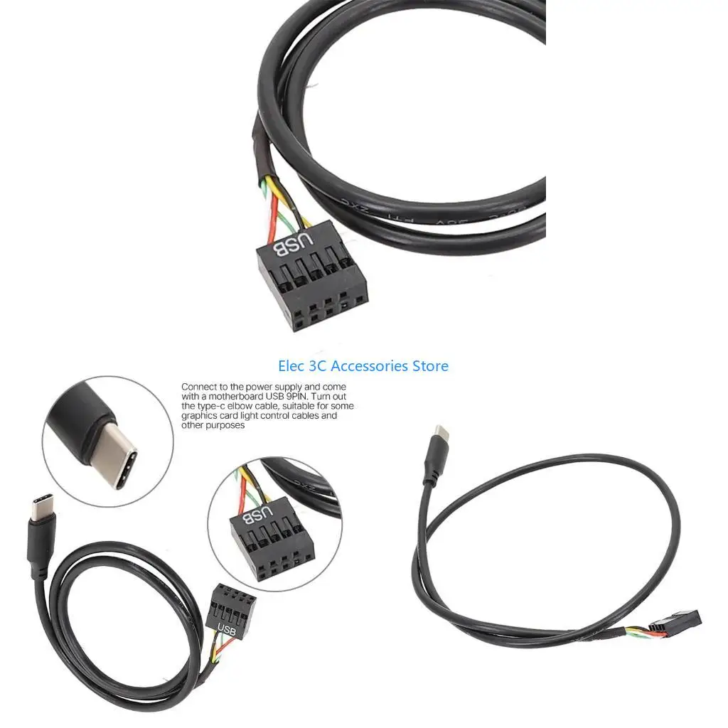 Y51A Motherboard USB 9pin to Type C Cable Shielded USB Cable for Graphics Card