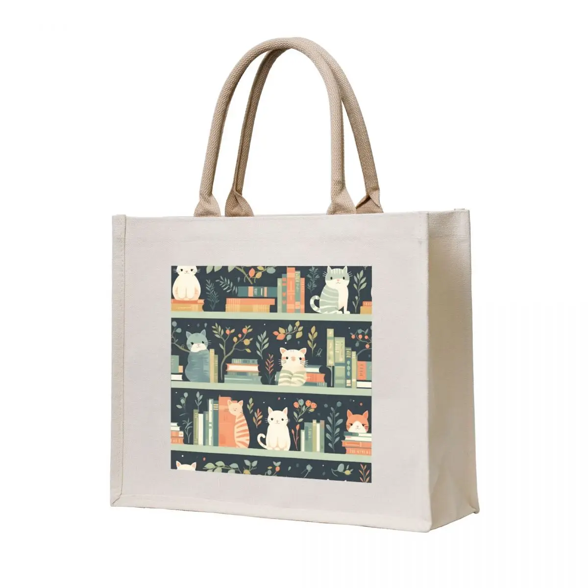 

Cats In Library Books Pastel Pattern Texture Tote Bag Reusable bags eco pack canvas tote tote bag men's