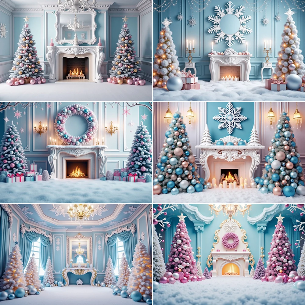 MOON.QG Children Christmas Trees Fireplace Photography Backdrop 2025 Snow Balls Living Room Background Photocall Studio Supplies