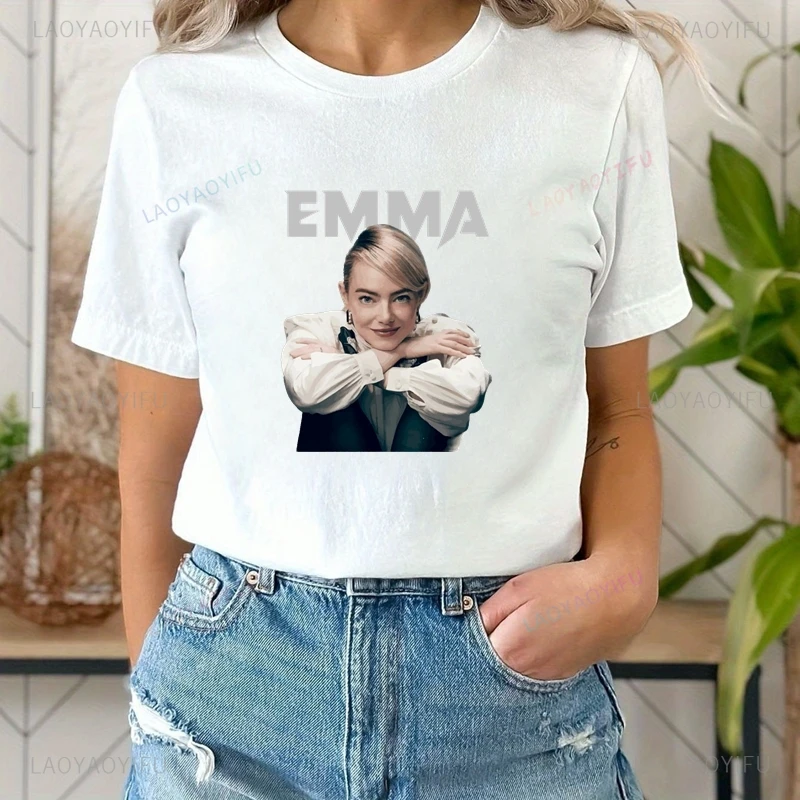 Emma Stone Classic Poster Print Fashion Shirt, Unisex Casual Streetwear, Spring/summer Quality Cotton Loose T-shirt