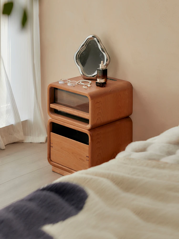 

*-For Solid wood narrow bedside table bedroom living room storage abinet herry wood loker